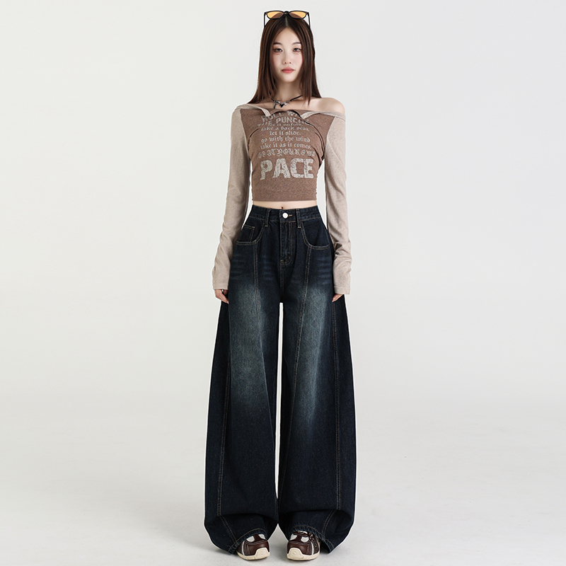 Straight loose jeans lengthen American style long pants