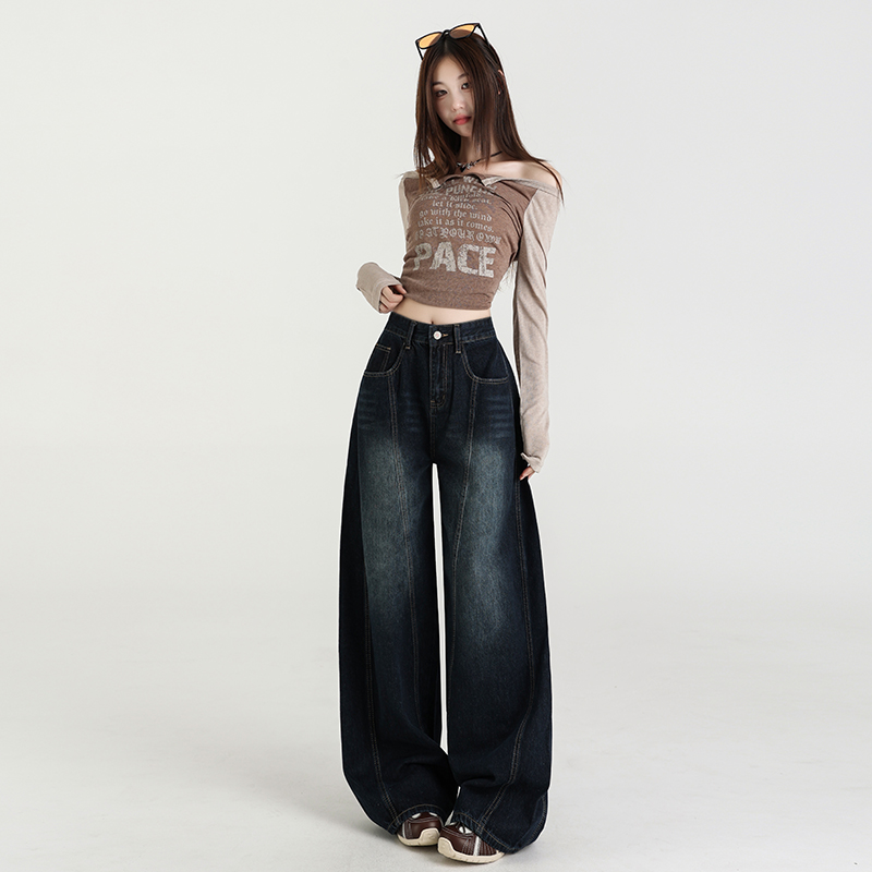 Straight loose jeans lengthen American style long pants