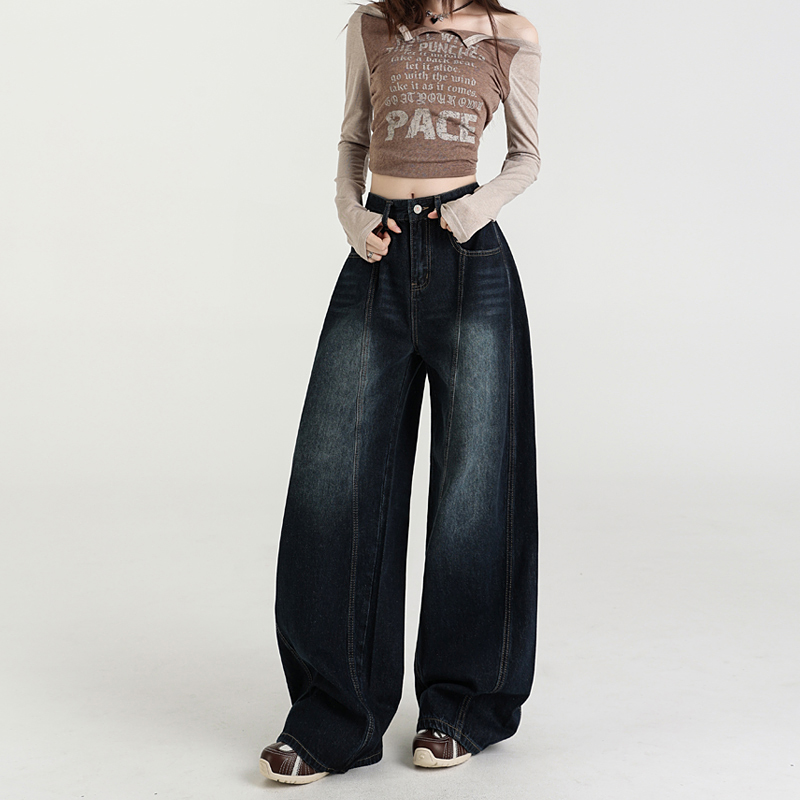 Straight loose jeans lengthen American style long pants