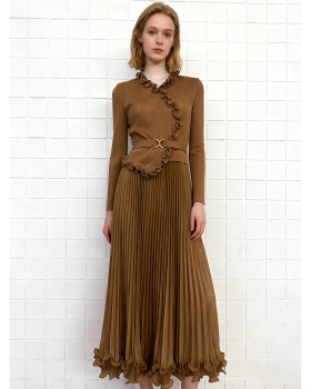 Wood ear France style pinched waist loose dress for women