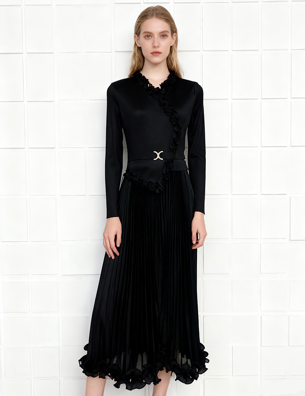 Wood ear France style pinched waist loose dress for women