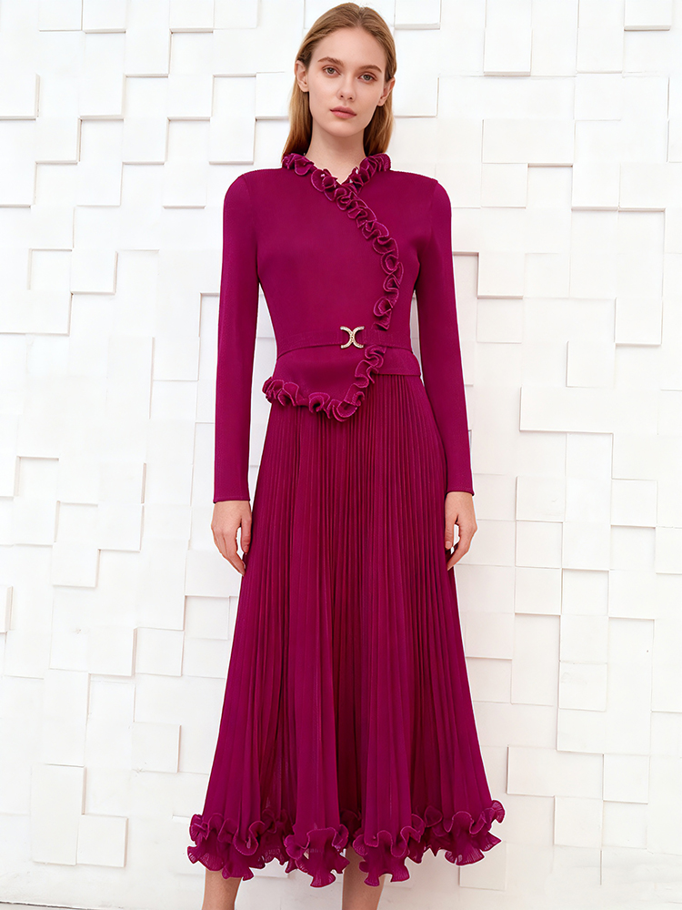 Wood ear France style pinched waist loose dress for women