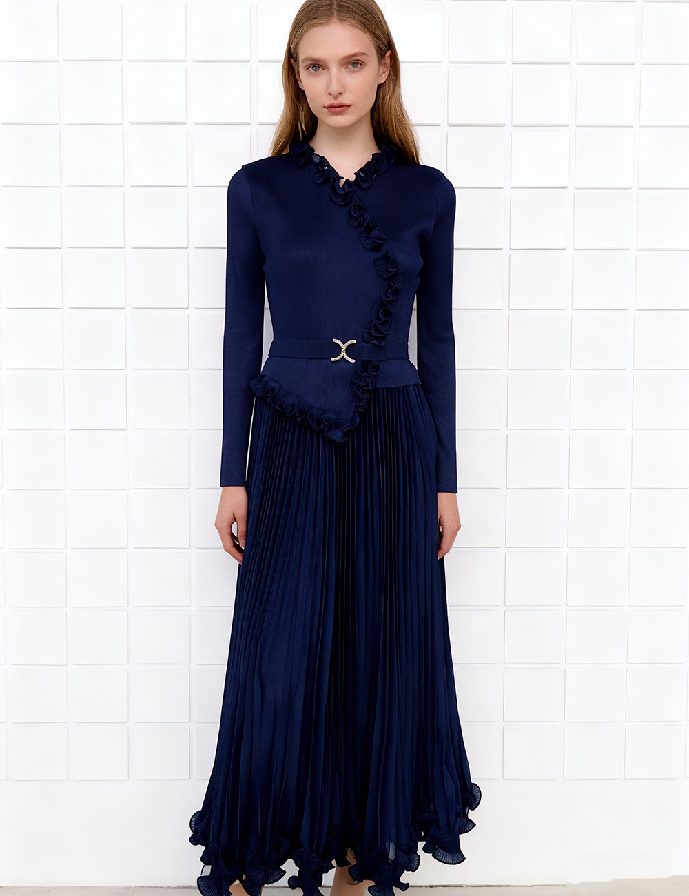 Wood ear France style pinched waist loose dress for women