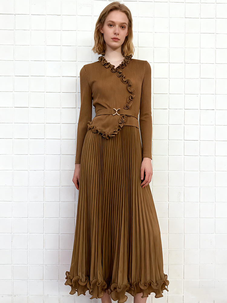 Wood ear France style pinched waist loose dress for women