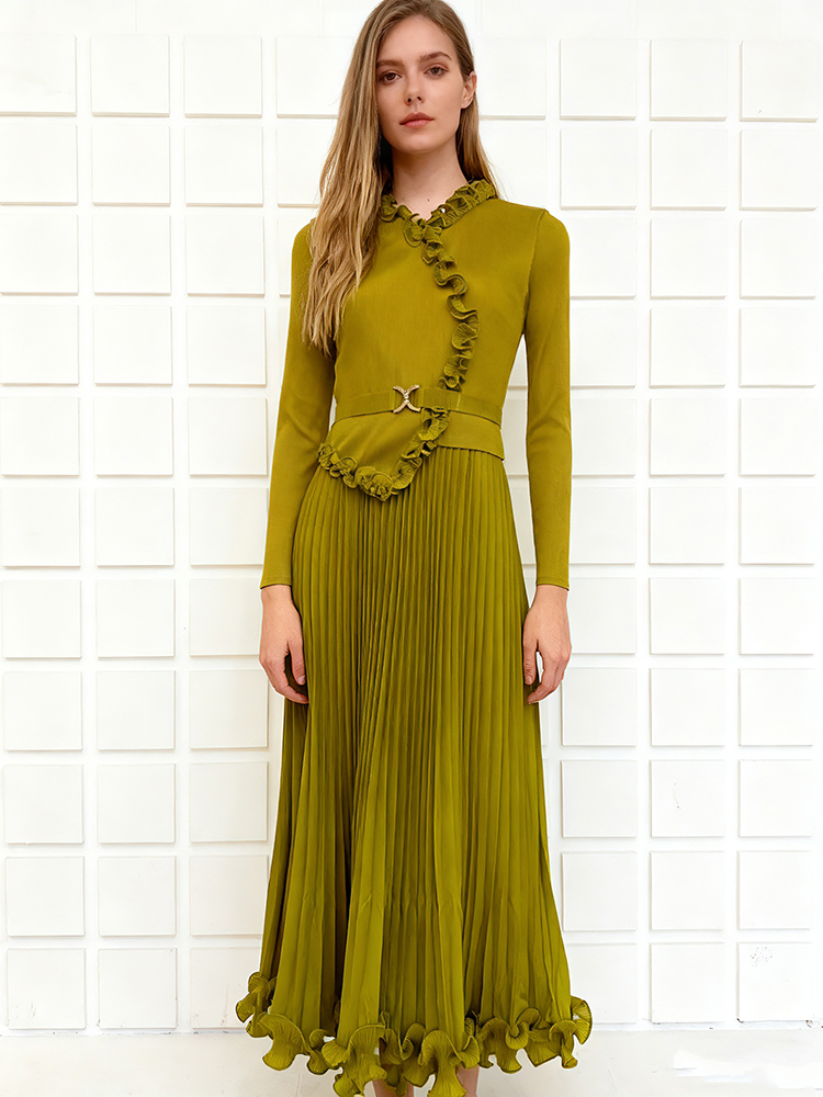 Wood ear France style pinched waist loose dress for women