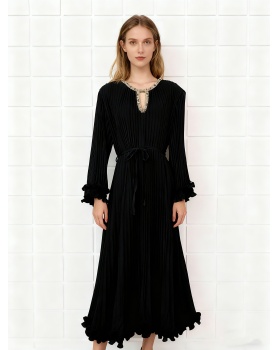 European style wood ear rhinestone dress for women