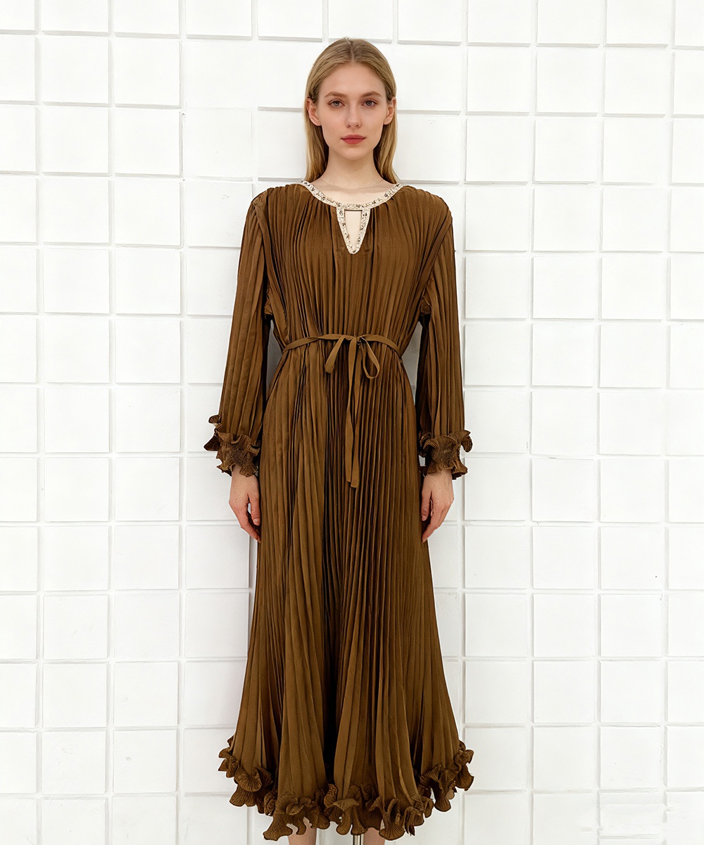 European style wood ear rhinestone dress for women