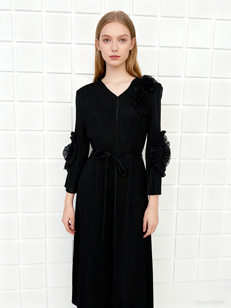 Fold flowers stereoscopic bandage elegant loose dress