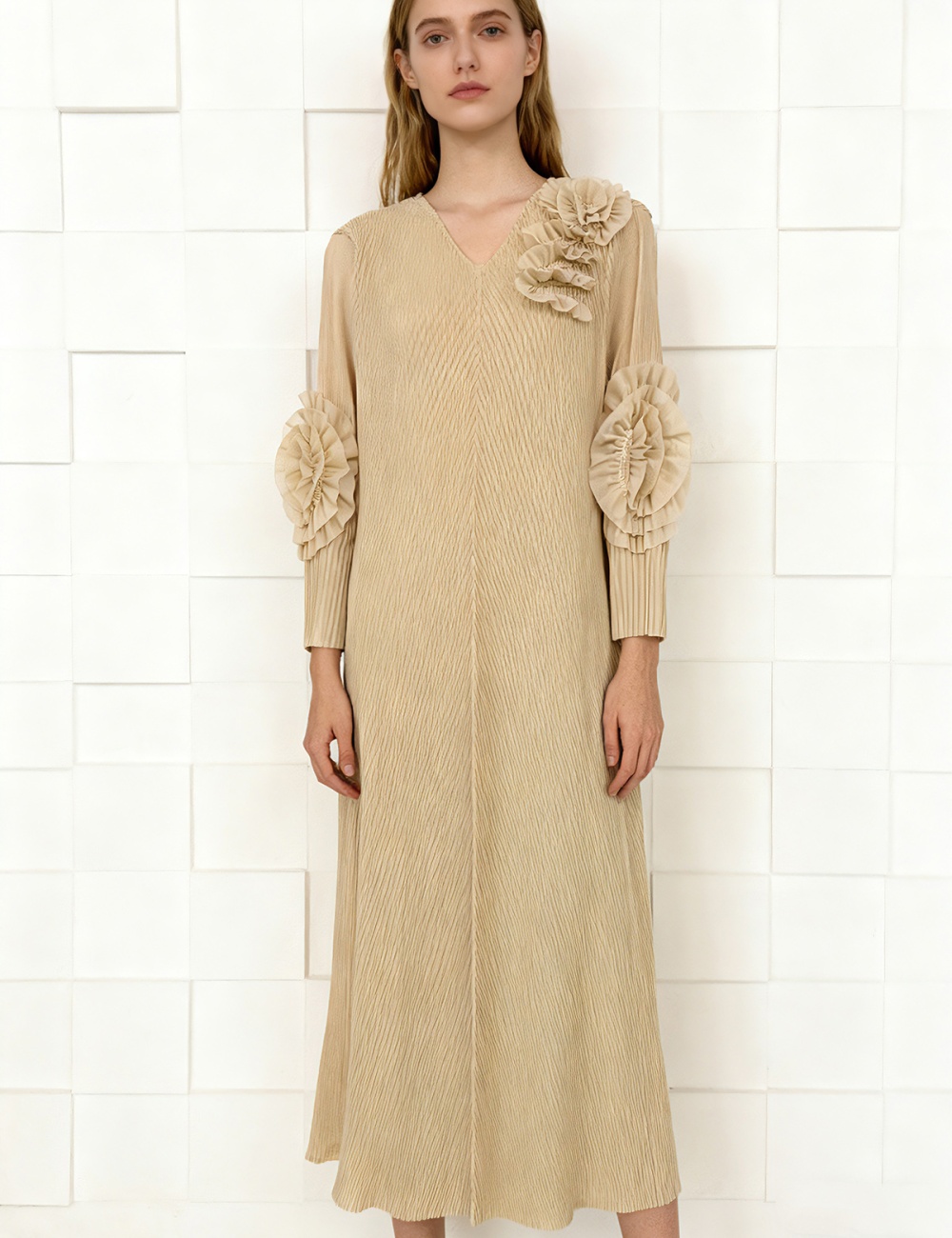 Fold flowers stereoscopic bandage elegant loose dress