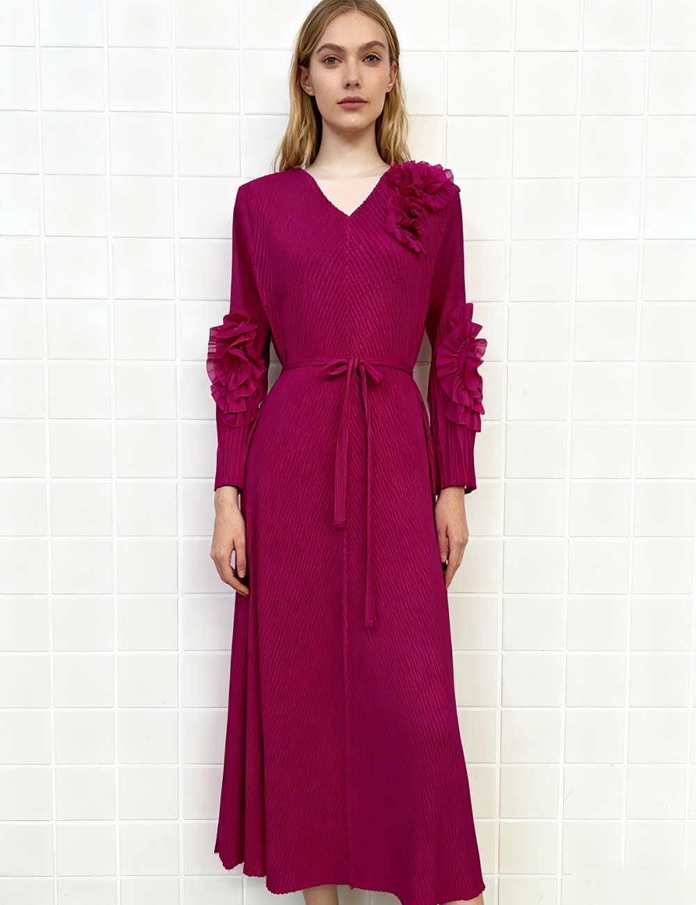 Fold flowers stereoscopic bandage elegant loose dress