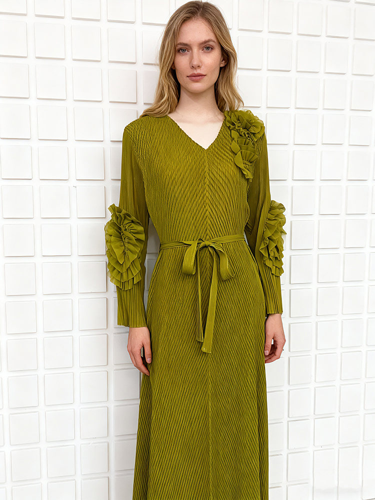 Fold flowers stereoscopic bandage elegant loose dress