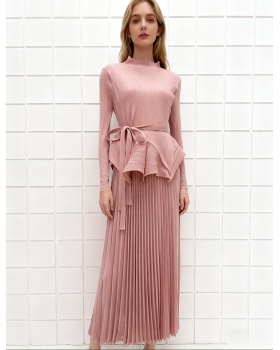 Irregular pleated tops big skirt bandage dress a set