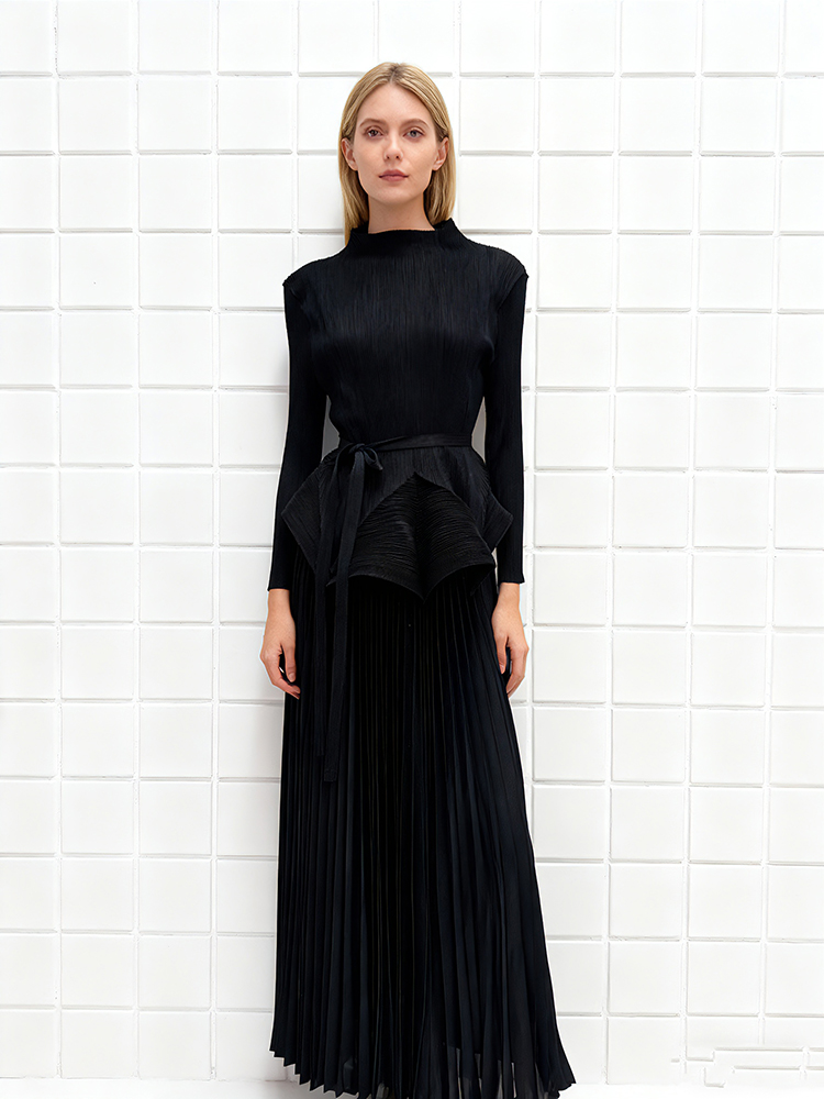 Irregular pleated tops big skirt bandage dress a set