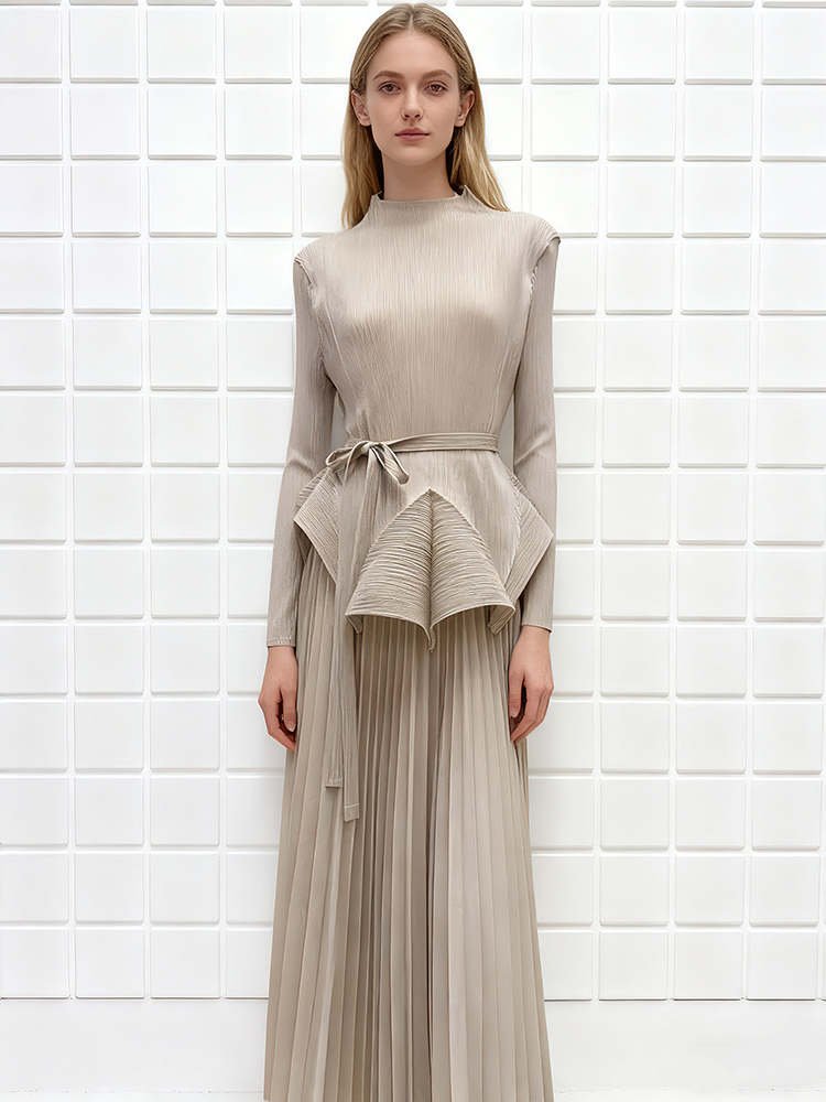 Irregular pleated tops big skirt bandage dress a set