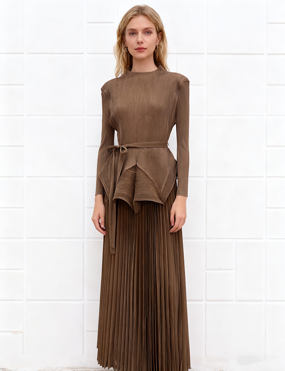 Irregular pleated tops big skirt bandage dress a set