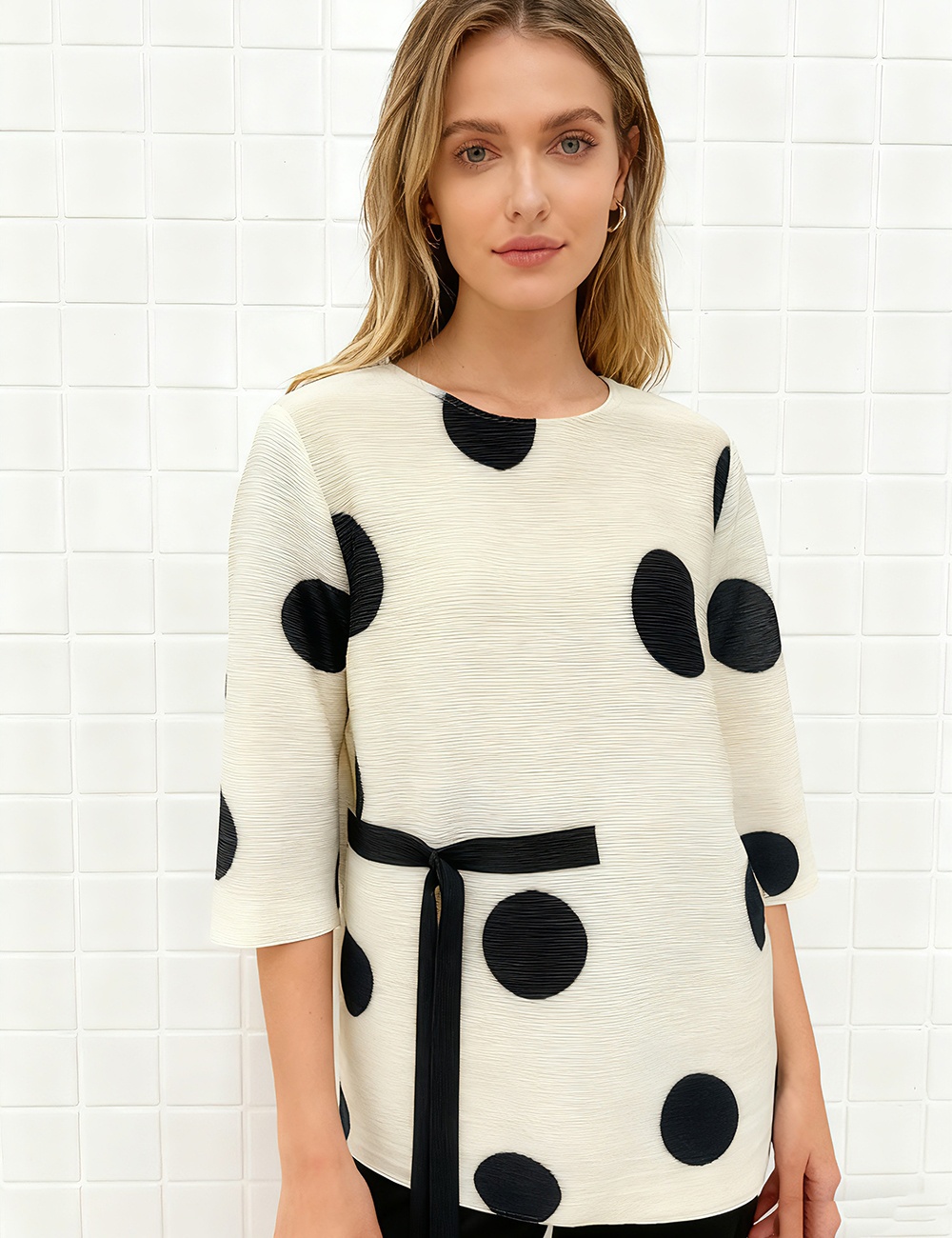 Round neck loose fold printing streamer all-match tops for women