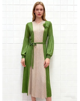 Mixed colors fold scales European style dress for women