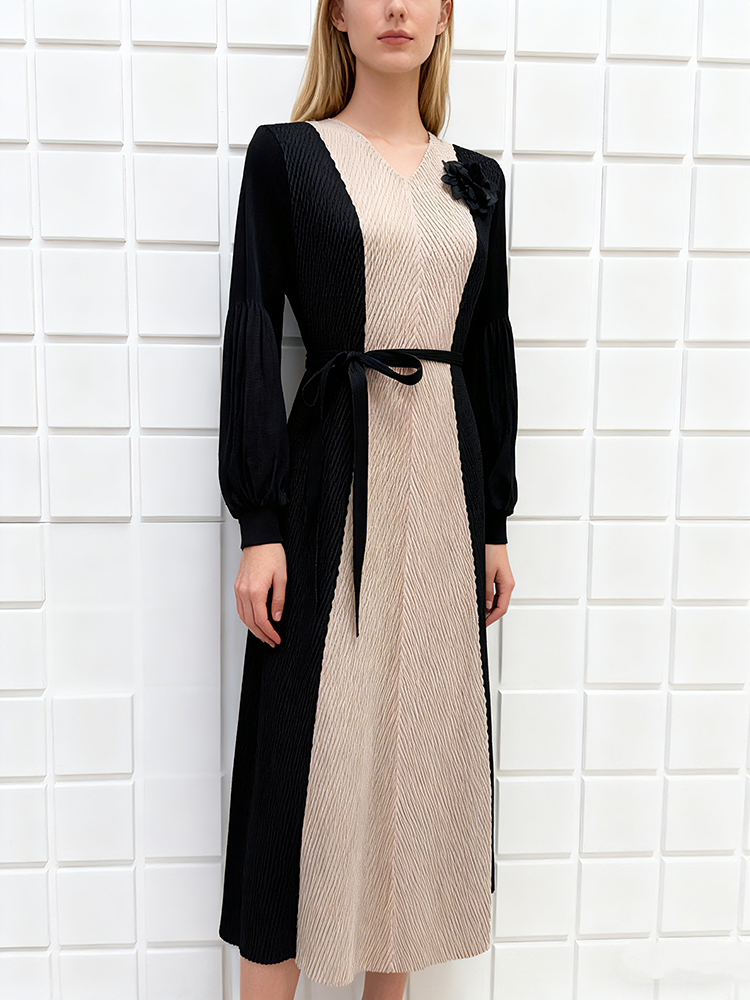 Mixed colors fold scales European style dress for women