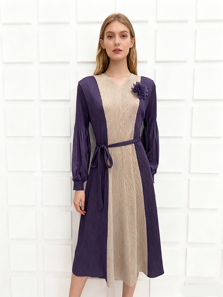 Mixed colors fold scales European style dress for women