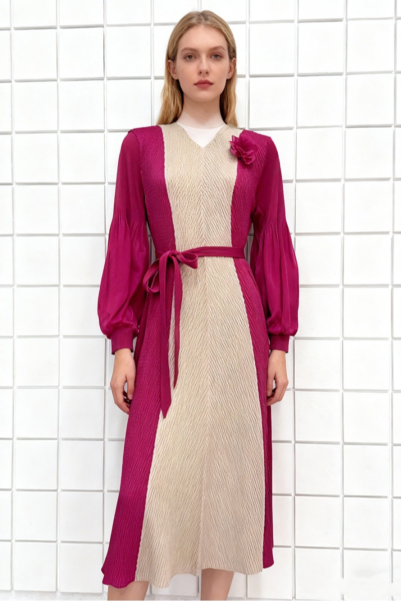 Mixed colors fold scales European style dress for women