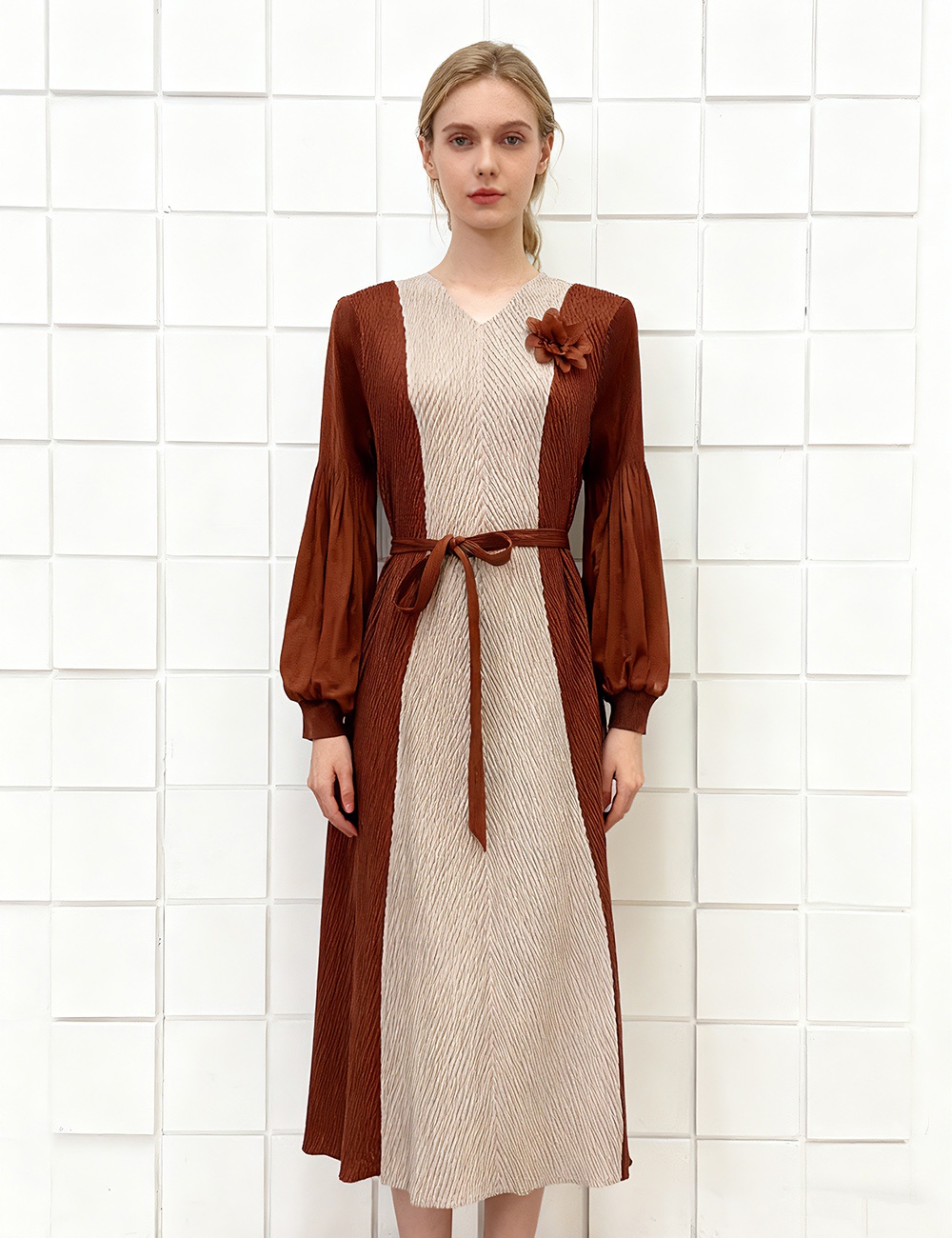 Mixed colors fold scales European style dress for women