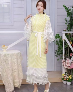 Irregular wood ear Pseudo-two dress for women