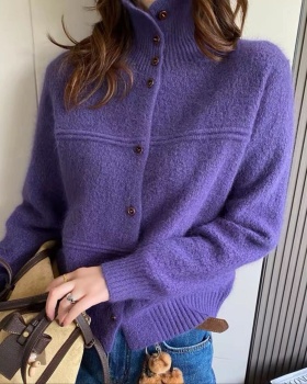 Niche knitted all-match sweater splice slim cardigan