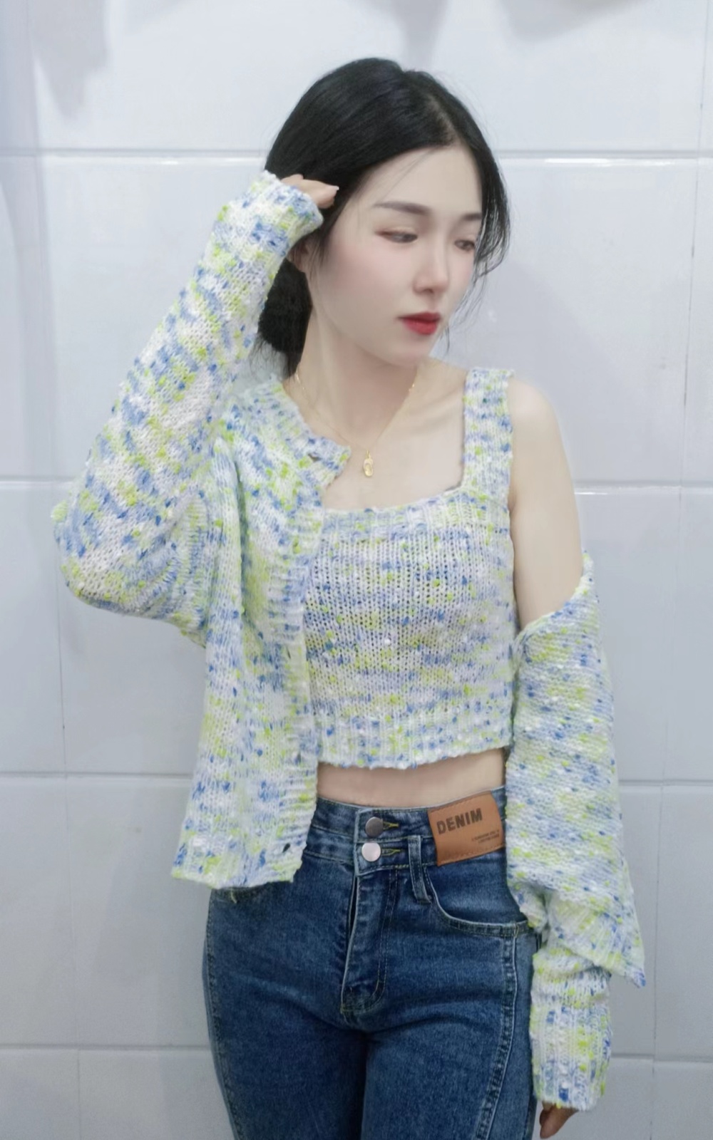 Navel knitted Korean style tops 2pcs set