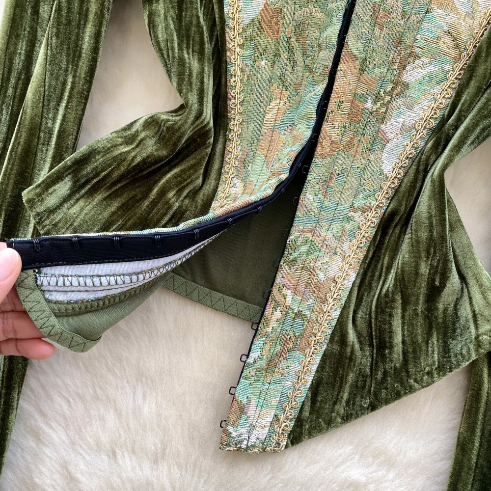 Court style autumn tops retro velvet T-shirt for women