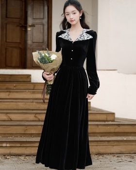 Velvet tender dress elegant temperament long dress