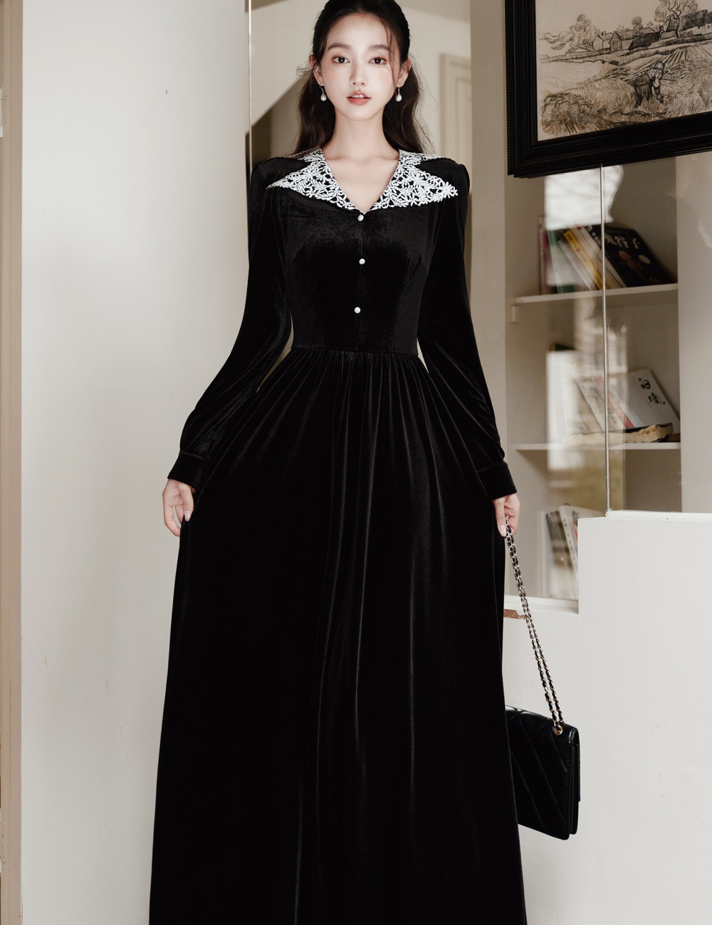 Velvet tender dress elegant temperament long dress