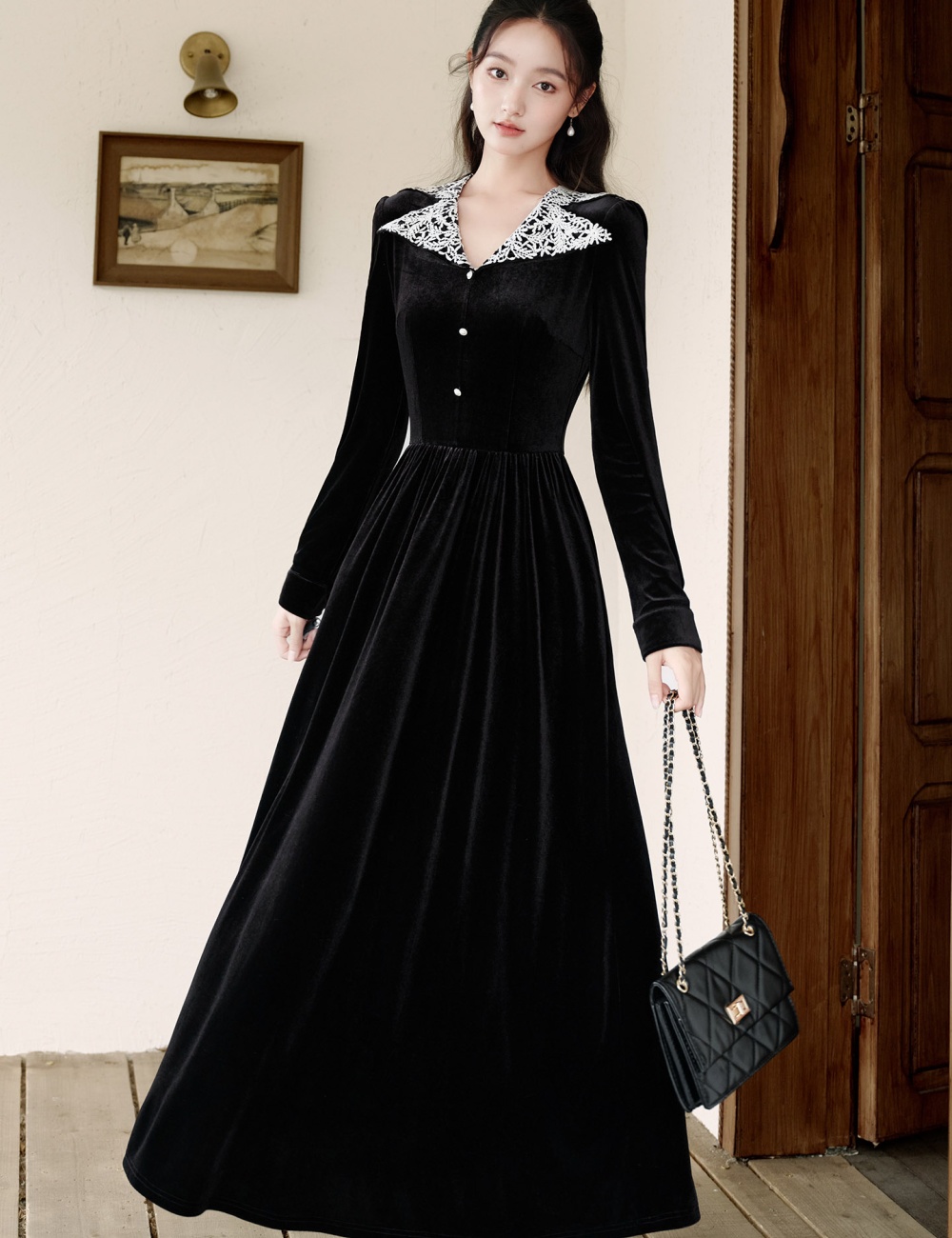 Velvet tender dress elegant temperament long dress