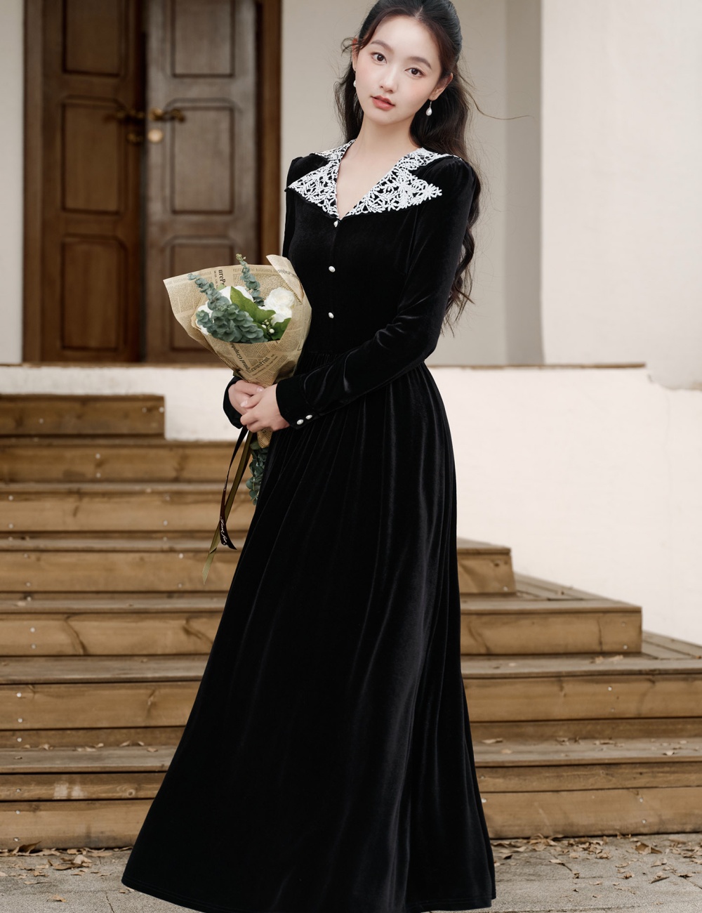 Velvet tender dress elegant temperament long dress