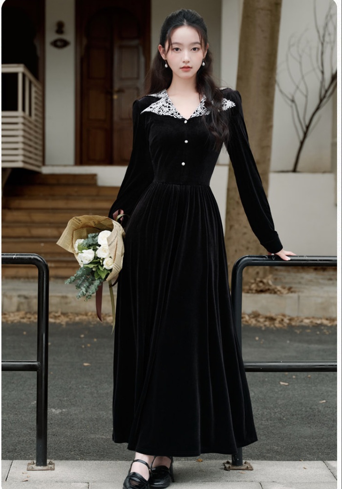 Velvet tender dress elegant temperament long dress