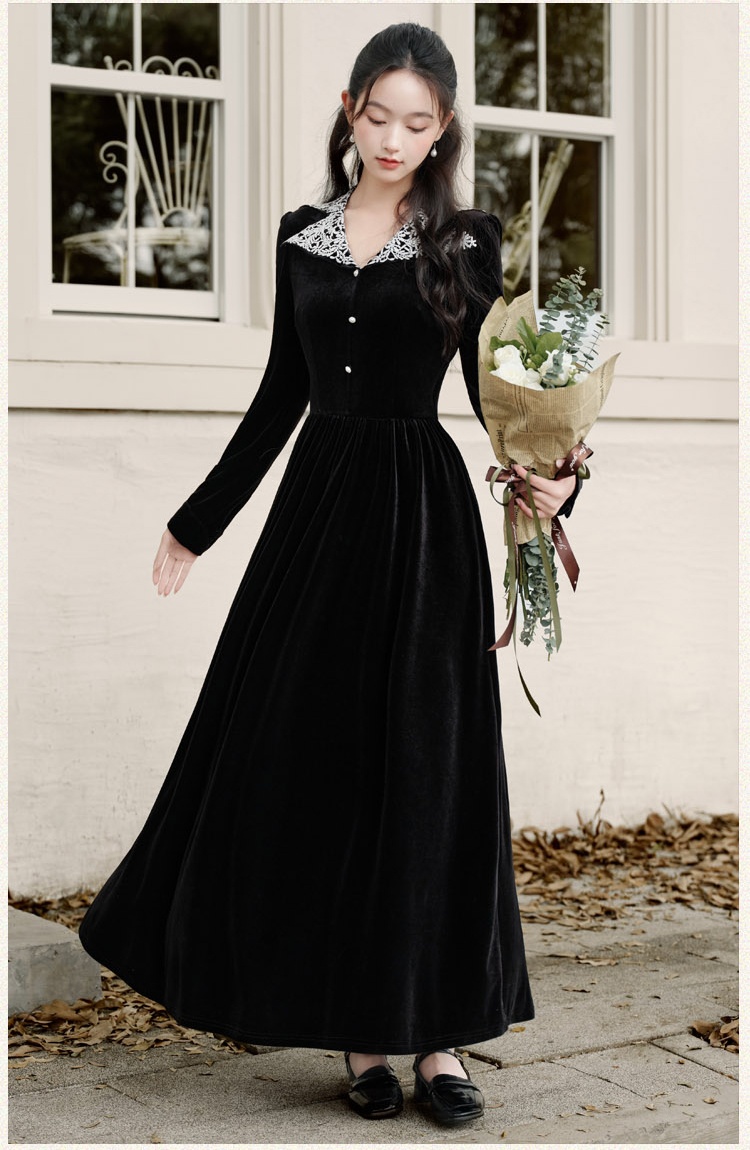 Velvet tender dress elegant temperament long dress