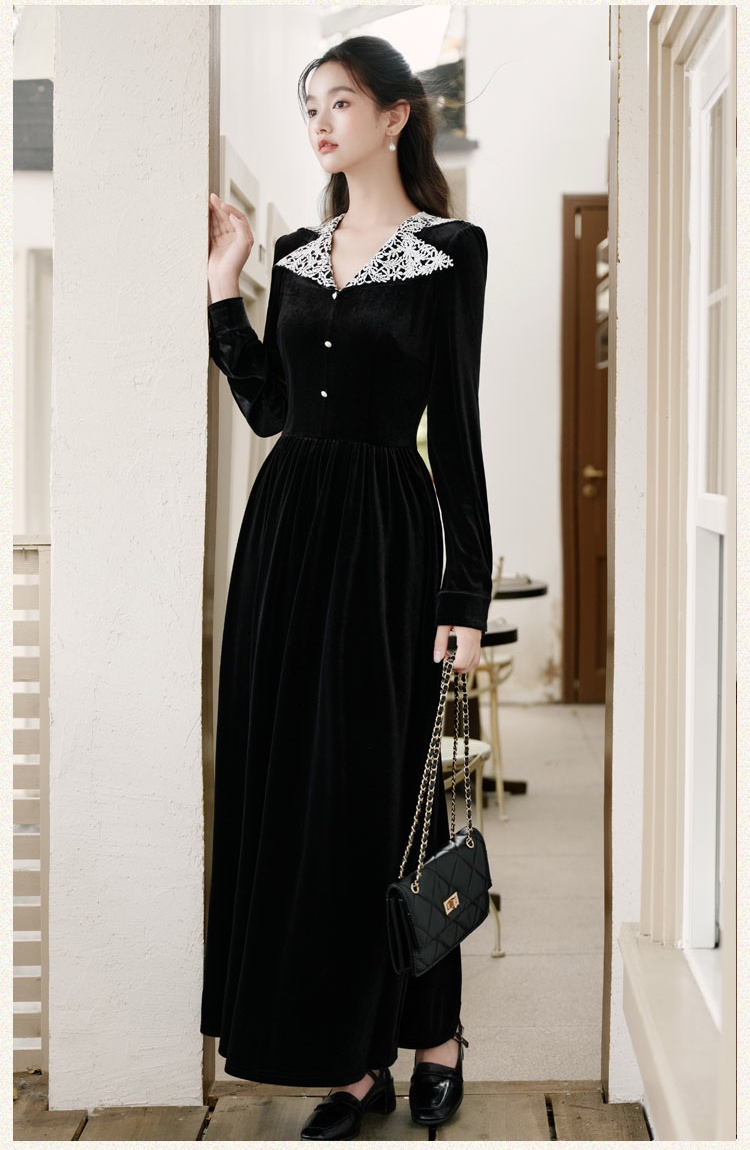 Velvet tender dress elegant temperament long dress