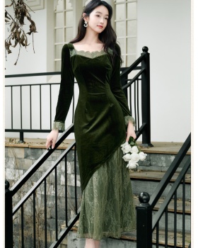 Velvet long dress autumn dress