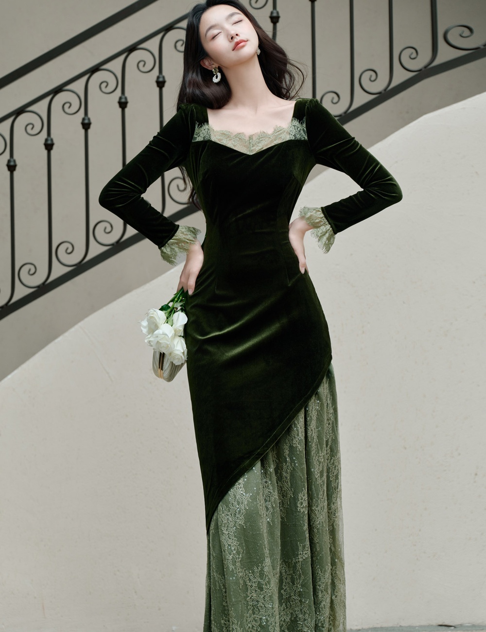 Velvet long dress autumn dress