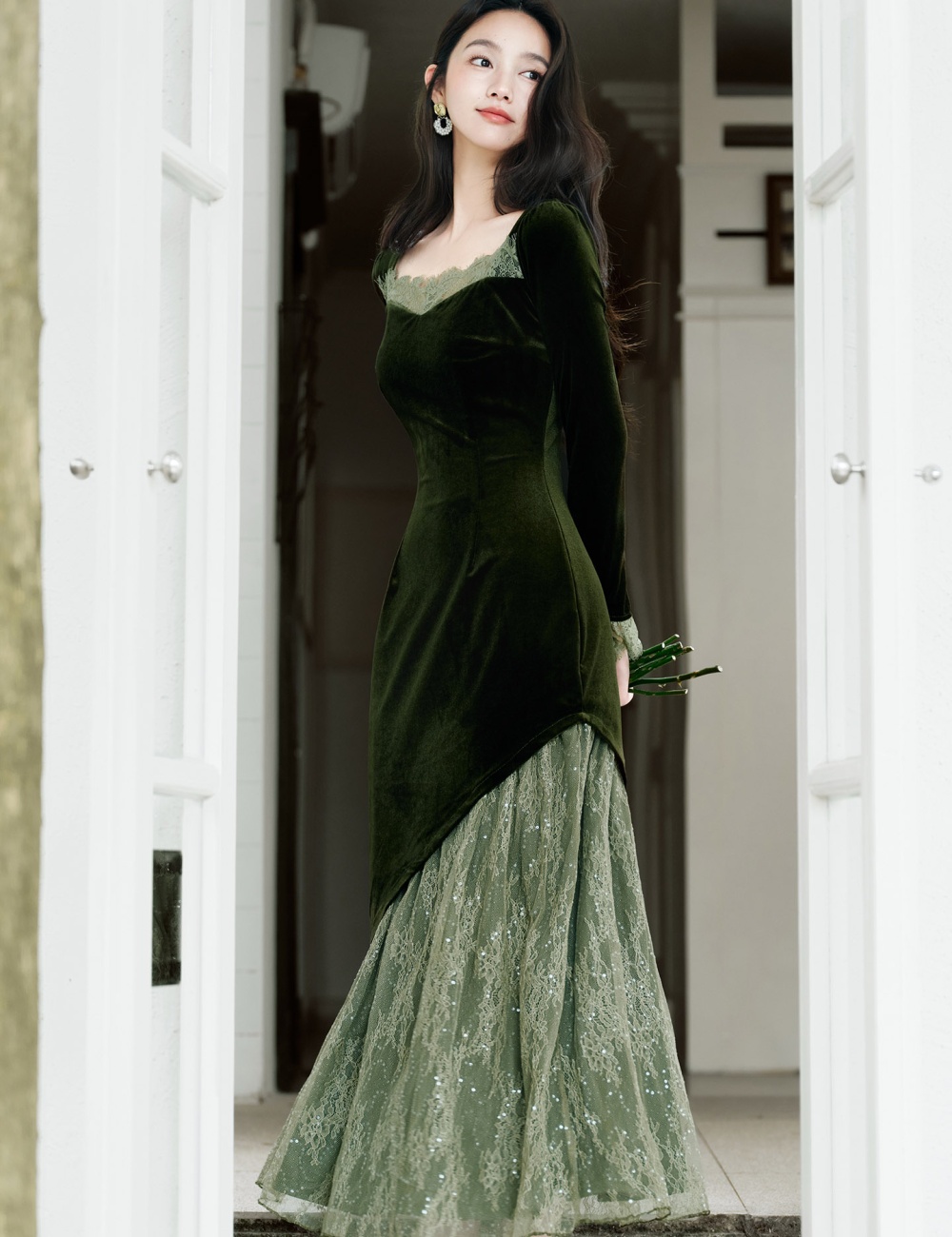 Velvet long dress autumn dress