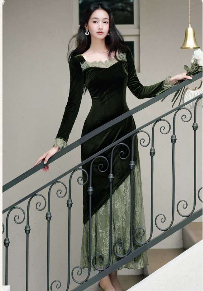 Velvet long dress autumn dress
