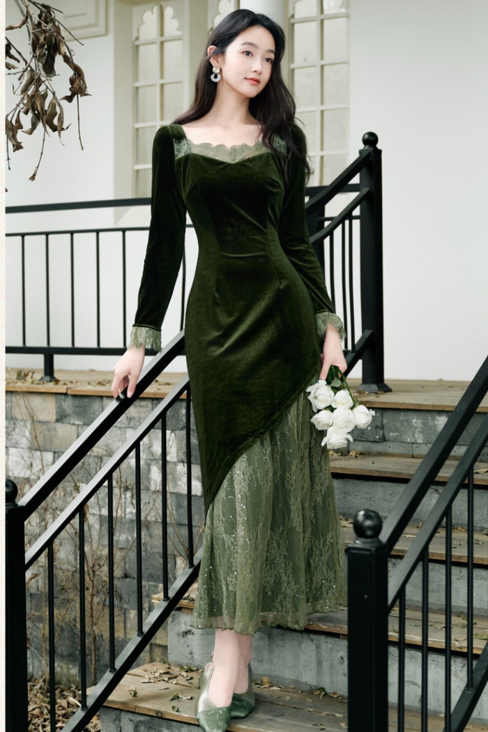 Velvet long dress autumn dress