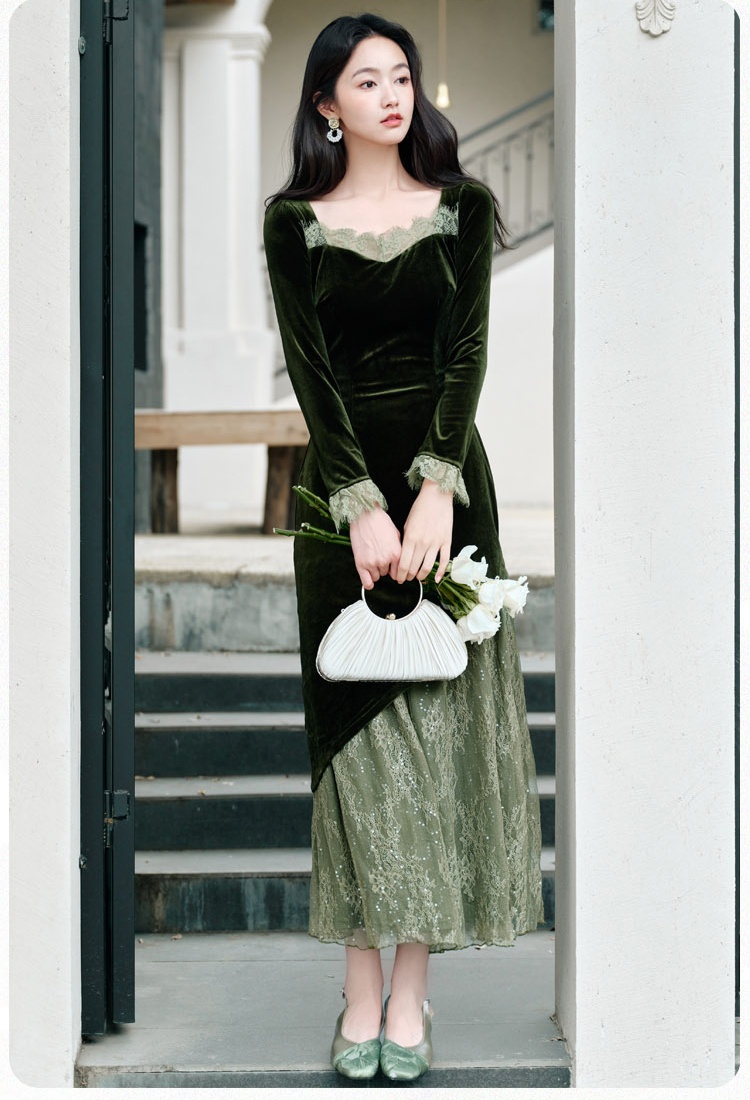 Velvet long dress autumn dress