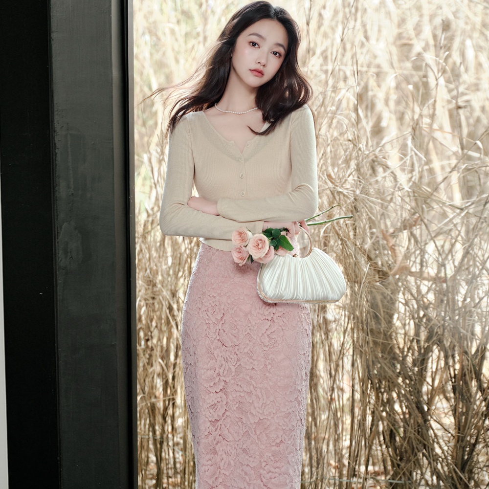 Knitted cozy tops all-match lace cardigan a set