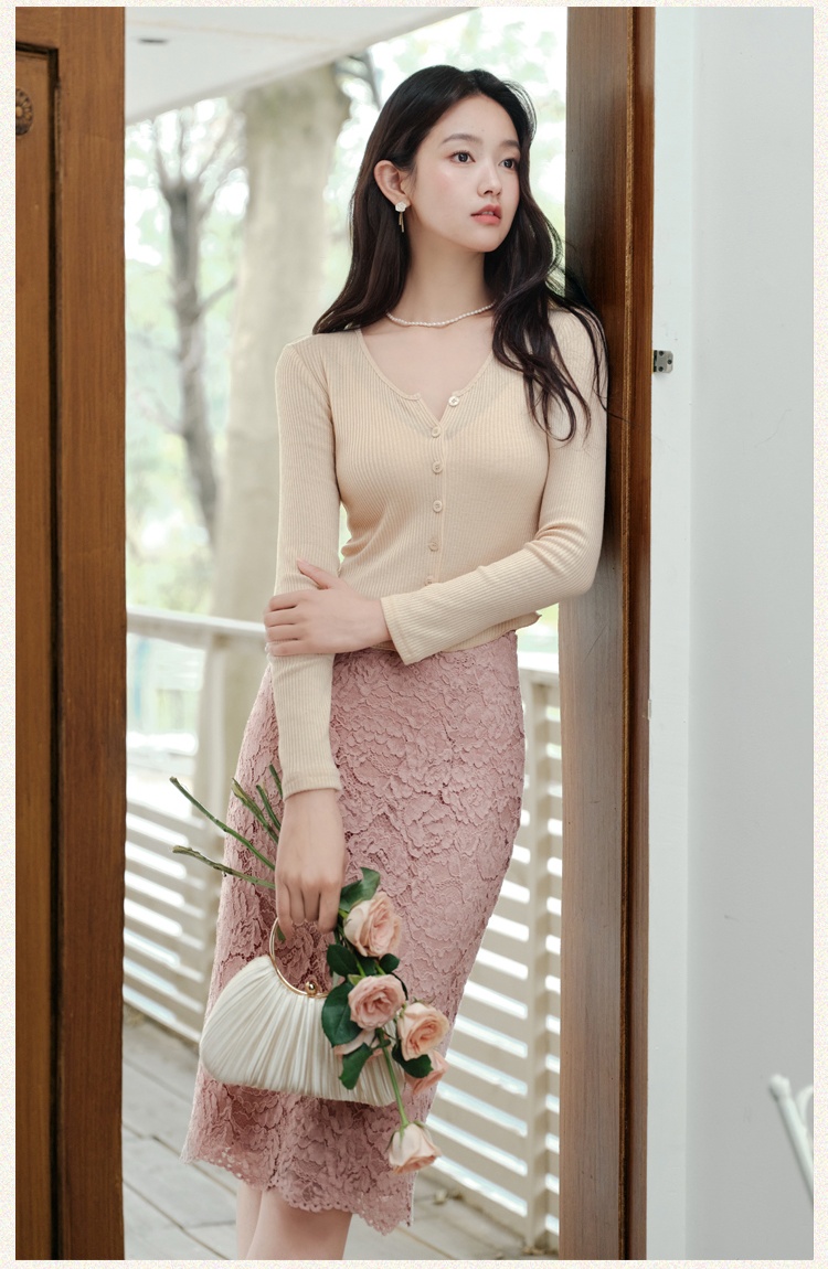Knitted cozy tops all-match lace cardigan a set