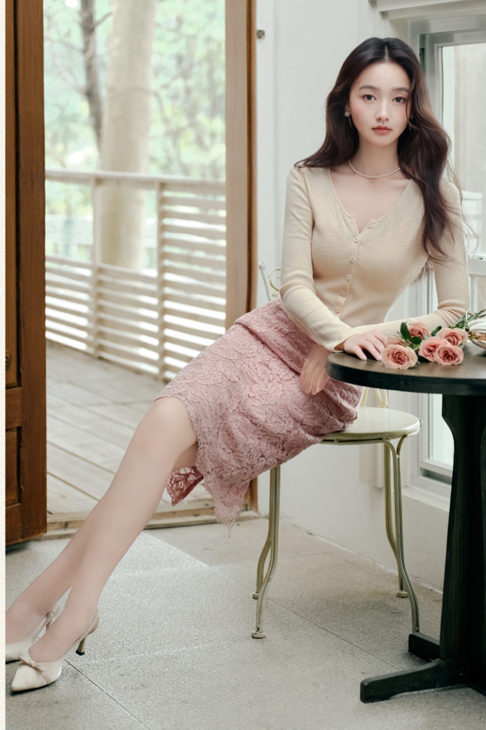 Knitted cozy tops all-match lace cardigan a set