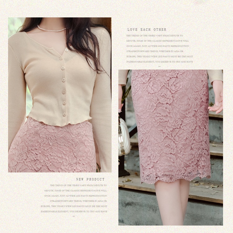 Knitted cozy tops all-match lace cardigan a set