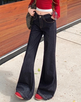 Straight Casual flare pants navy blue jeans for women