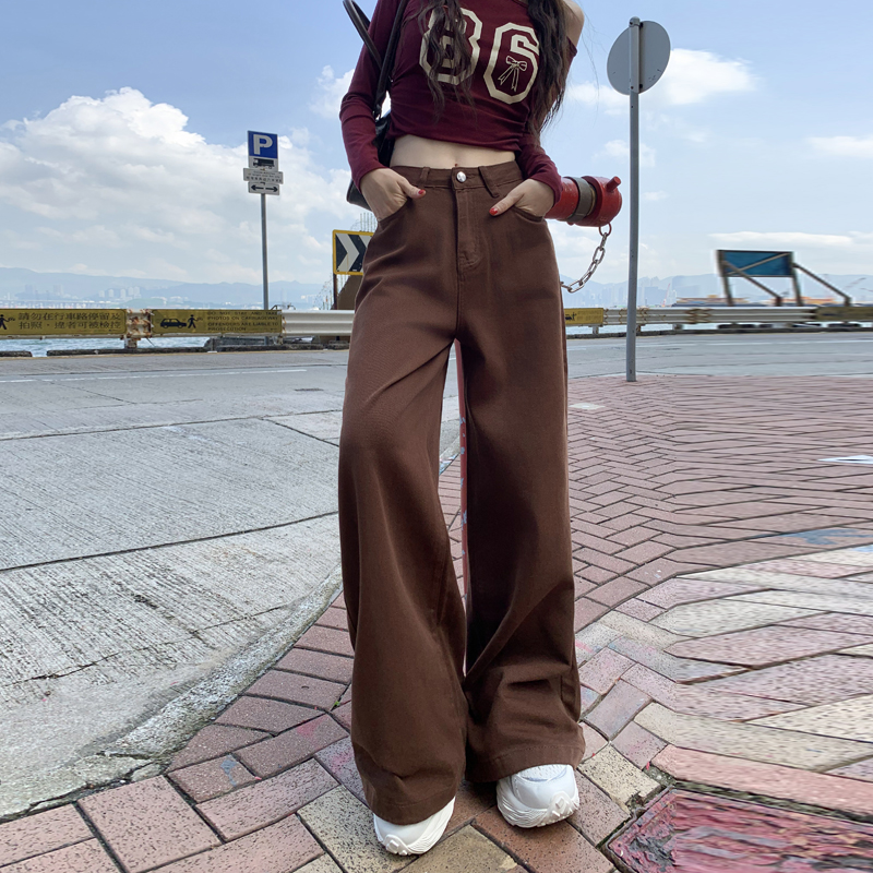 Brown wide leg Korean style loose mopping pants
