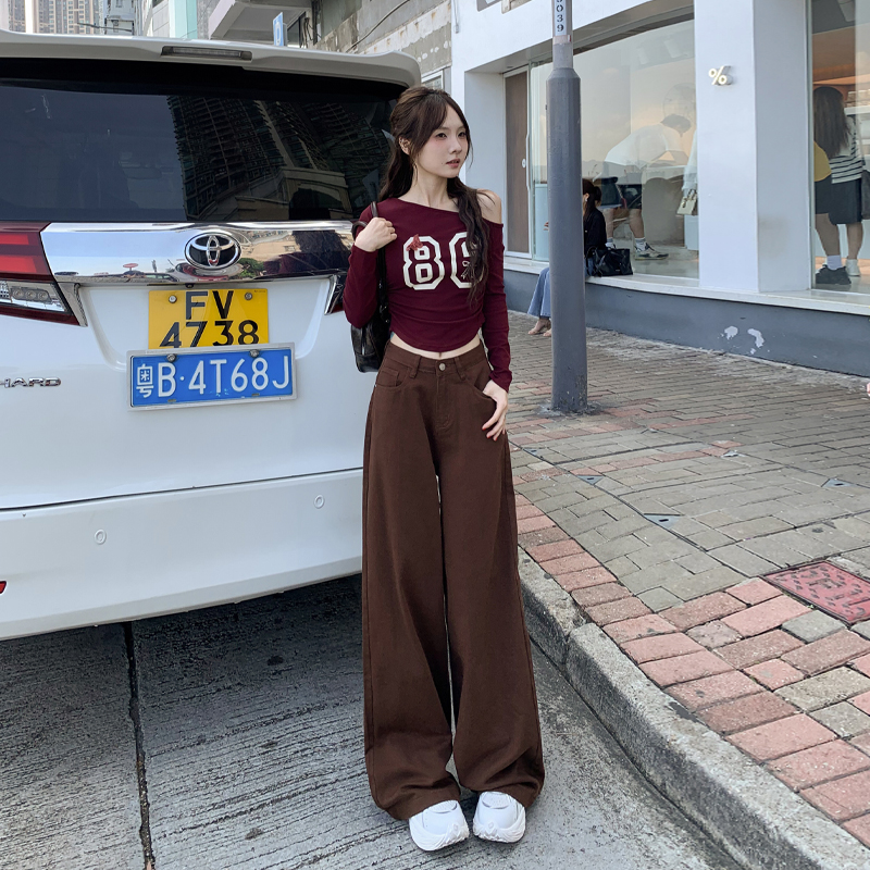 Brown wide leg Korean style loose mopping pants
