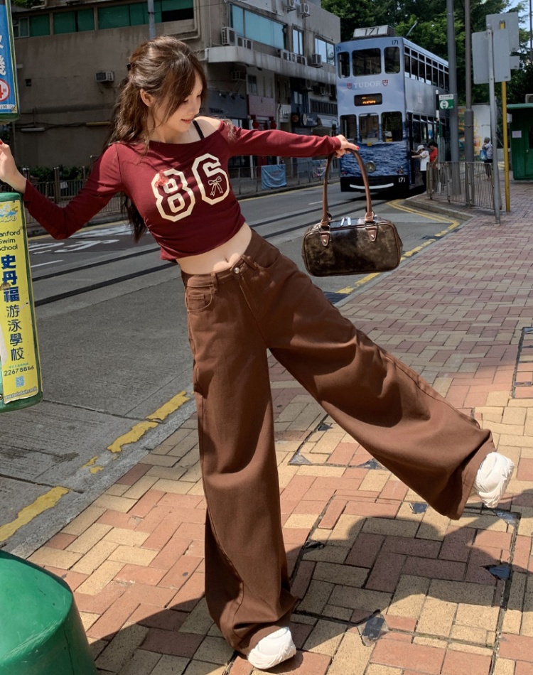 Brown wide leg Korean style loose mopping pants